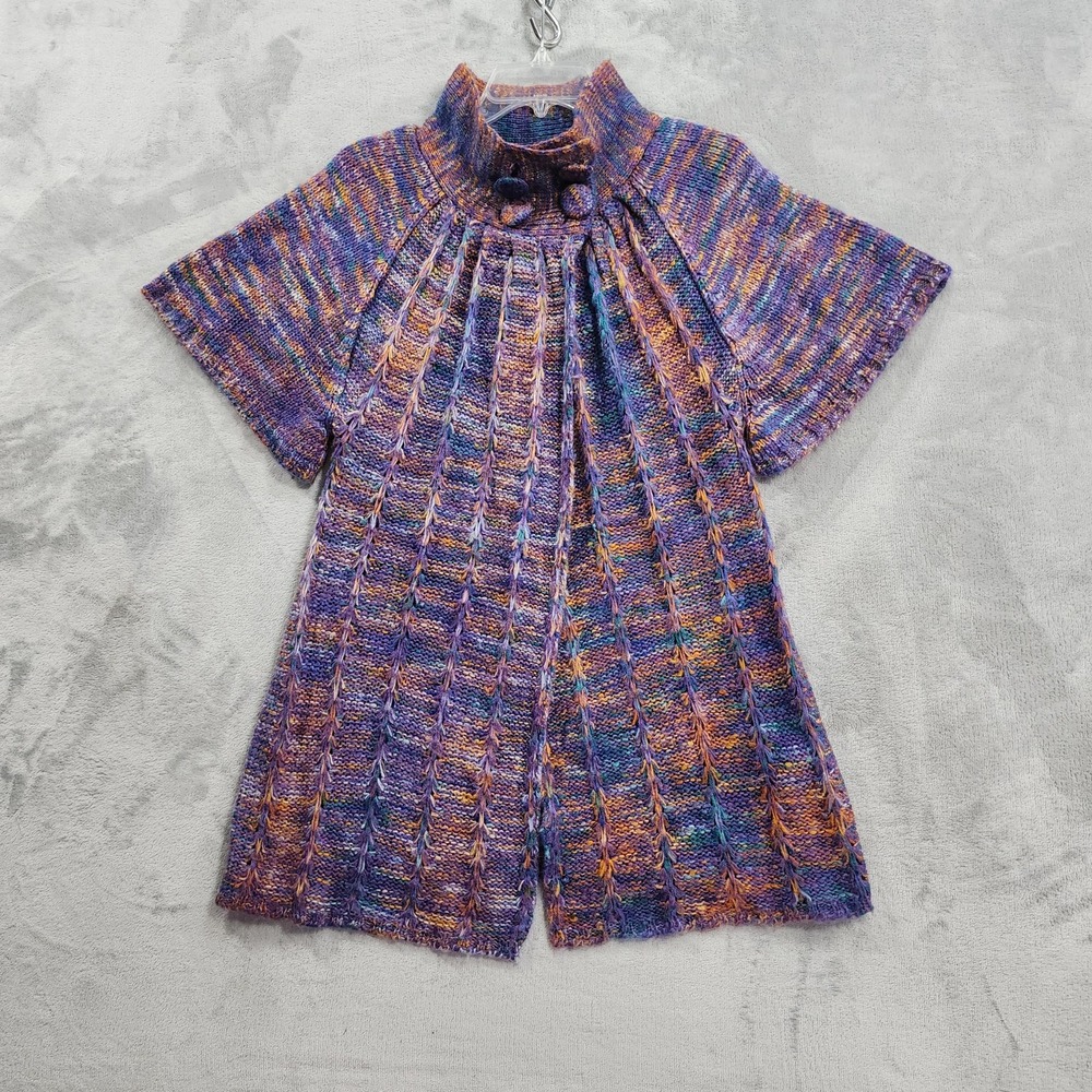 Banana Limon Sweater Womens M Multicolor Space Dye Short Sleeve Capelet Cardigan